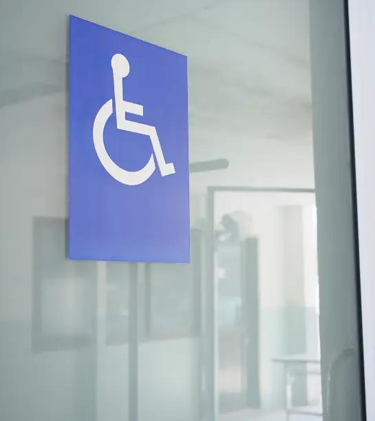 Toilet door with disability sign in hospital